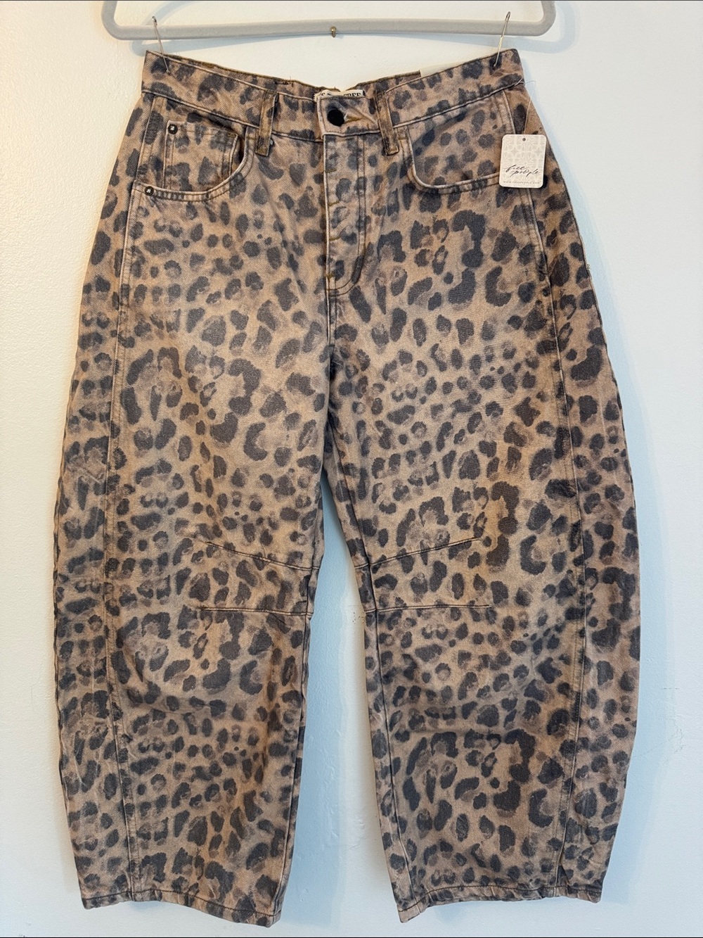 Free People Good Luck Barrel- Mid Rise- Leopard